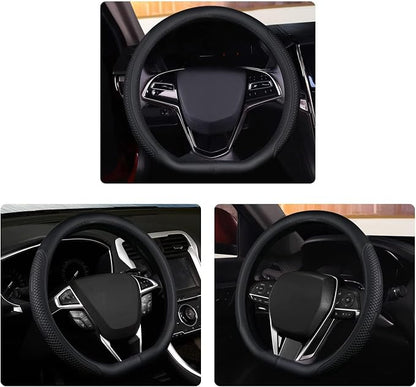 D Shape Steering Wheel Cover,Universal 14.5-15 Inch Car Black Leather Steering Wheel Wrap with Better Sport Grip for Men Women,Fit D Shaped Flat Bottom Steering Wheel