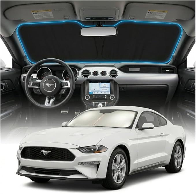 for Ford Mustang Sun Shade Windshield Cover - Custom Fit Outlander Accessories 2015-2025 2026 Sunshade Foldable UV Protection & Heat Shield Sun Visor Accessories