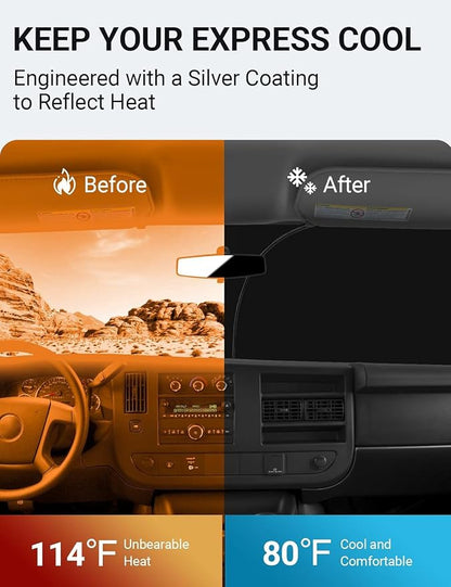 Proadsy Windshield Sun Shade Custom Fit 1996-2025 2026 Chevrolet Express Cargo Van, 1500, 3500, 4500 4-Layer Foldable Front Sunshade Protector Sun Visor Blocker Keep Car Cooler Accessories