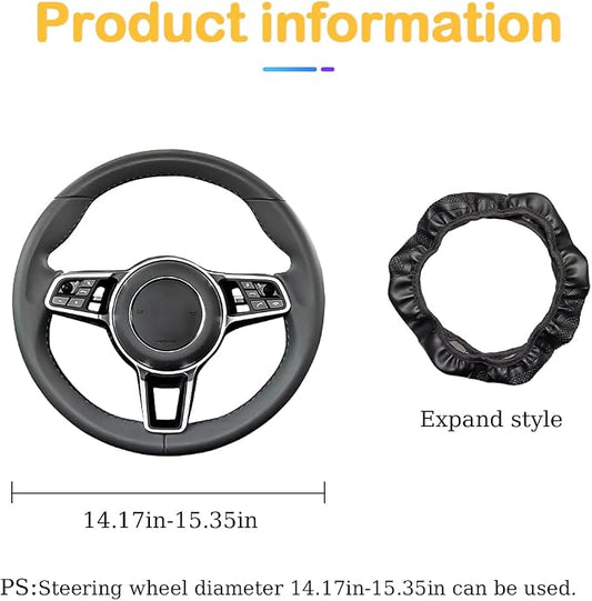 Osilly Car Steering Wheel Cover, 15 inch Carbon Fiber Microfiber PU Leather Elastic Steering Wheel Protector for Men Women, Anti-Slip Breathable Car Interior Accessories for Most Cars (Red)