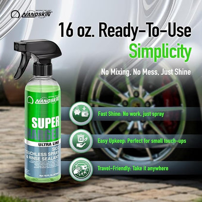 Nanoskin Ultra Line SUPER CHARGER SiO2 Touchless Spray-On/Rinse-Off Sealant 16 oz - Car Wash Paint & Glass Spray for Car Detailing | Safe for Cars, Trucks, Motorcycles, RVs & More | 100:1 Dilution
