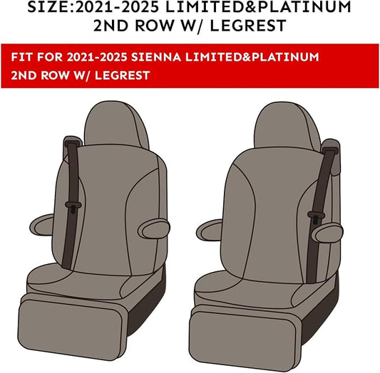 EKR Sienna Seat Covers for 2021-2026 Toyota Sienna Limited,Platinum,2nd Row Captain Chairs with Legrest 7 Seats,Automotive Seat Covers,Car Seat Cover Full Set,Leather (Black with Red Piping)
