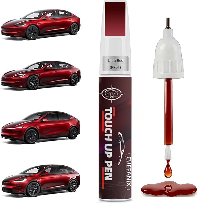 Touch Up Paint Pen for Tesla Model 3/Y/S/X (Ultra Red(PR01))–Exact Color Match Car Paint Scratch Repair, 2-in-1 Brush & Pen, DIY Chip & Scratch Fix,Automotive Scratch Repair Pen