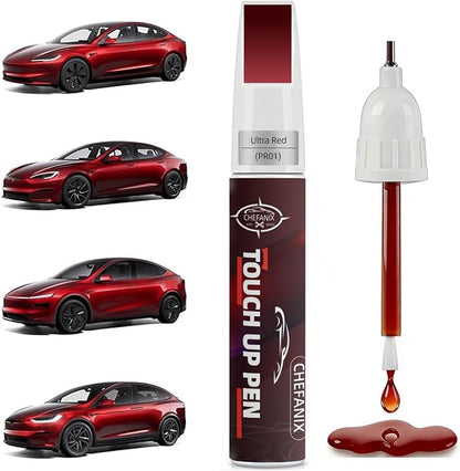 Touch Up Paint Pen for Tesla Model 3/Y/S/X (Ultra Red(PR01))–Exact Color Match Car Paint Scratch Repair, 2-in-1 Brush & Pen, DIY Chip & Scratch Fix,Automotive Scratch Repair Pen