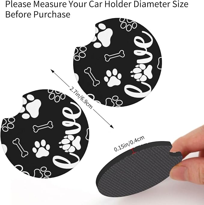Paw Print Steering Wheel Cover Universal 15 Inch +2 Pieces Car Coasters | Anti-Slip Breathable Car for Men/Women Dog Paw Print Steering Wheel Cover Dogs Prints