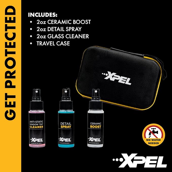 XPEL 3-Pack New Car Care Kit – Ceramic & Waterless Detailing for Paint, PPF & Glass | Ceramic Boost, Waterless Detail Spray, Streak-Free Glass Cleaner & Premium Microfiber Towel in Branded Case