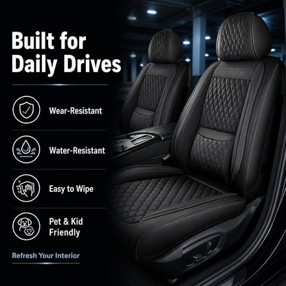 Universal Precision Fit 3D Molded Contoured Seat Covers Full Set, Nappa Leather Semi Coverage Seat Cushion, Interior Decoration & Seat Protector for Most Cars, SUVs, Trucks Style2 Black