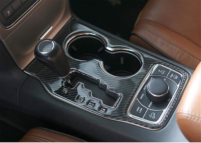 YOCTM Compatible with Jeep Grand Cherokee 2011 2012 2013 Gear Shift Cover Interior Accessories Real Carbon Fiber Center Console Cup Holder Cover Trim