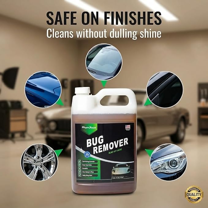 Magic Finish Car Bug Remover Spray (1 Gallon) – Fast-Acting Spray for Road Grime and Organic Residue – Car Cleaning Supplies for Paint Glass Plastic & Chrome