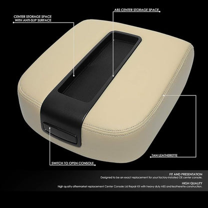Auto Dynasty Tan Leather Center Console Lid Armrest Cover Compatible with 2007-2014 Chevy Avalanche Silverado Tahoe Yukon XL Sierra