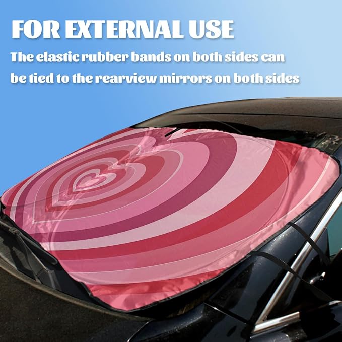 Heart Car Windshield Sunshades Pink, 59*31.5 Inches, UV Rays Sun Visor Protector for Car, SUV, Truck