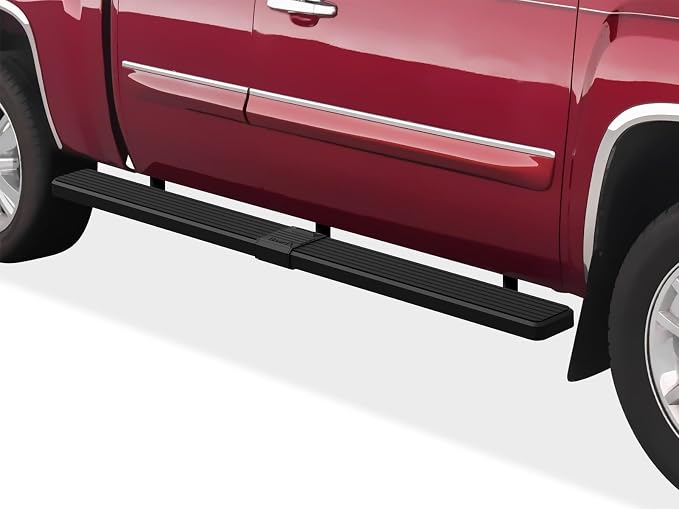 APS (Stainless Steel Black 5 inches Wheel to Wheel) Running Boards Nerf Bars Steps Compatible with Chevy Silverado GMC Sierra 1500 2500 1999-2013 Double Cab 5.5ft Bed & 2500HD 3500 2001-2014