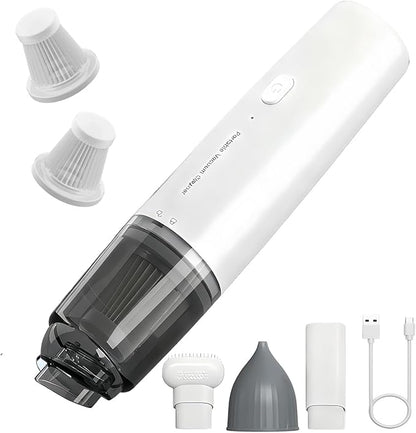 Handheld Vacuum Cordless, Car Vacuum Cleaner Portable with HEPA Filter, 2 Suction Modes, Mini Hand Held Vacuum Rechargeable for Car, Home, Pet Hair, Office, Keyboards(White)