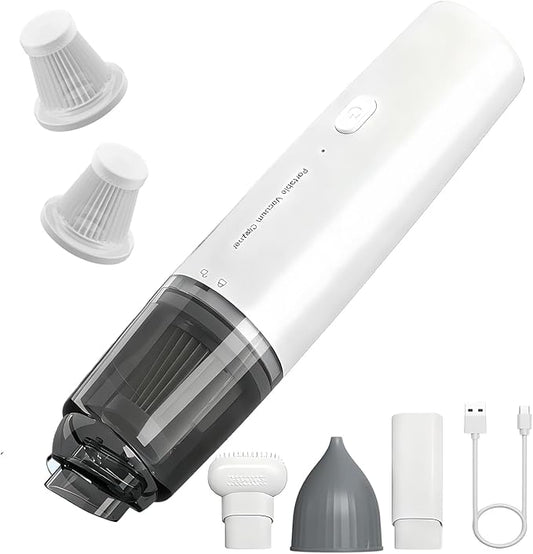 Handheld Vacuum Cordless, Car Vacuum Cleaner Portable with HEPA Filter, 2 Suction Modes, Mini Hand Held Vacuum Rechargeable for Car, Home, Pet Hair, Office, Keyboards(White)