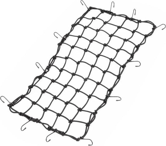 PowerTye 15in x 30in EXTREME Duty Cargo Net with 5mm Premium Elastic - 3in x 3in Mesh and Rubber-Tipped Super Strong Metal Hooks - Black