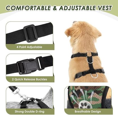 Lukovee Dog Car Harness Seat Belt, Adjustable Mesh Breathable Vest with Elastic Bungee Tether, Soft Padded 2-in-1 Safety Car Harness Seatbelt for Small Medium Large Dogs (Lime Green,M)