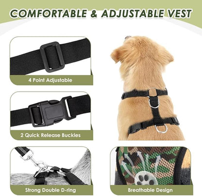 Lukovee Dog Car Harness Seat Belt, Adjustable Mesh Breathable Vest with Elastic Bungee Tether, Soft Padded 2-in-1 Safety Car Harness Seatbelt for Small Medium Large Dogs (Lime Green,L)