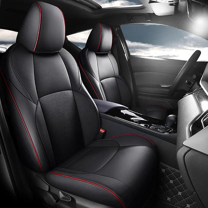 CocheFamilia Custom Fit Corolla Car Seat Covers for Select Toyota Corolla 2023 2024 2025 Hybird SE & 2023 2024 Hybird Nightshade - Full Set,Leather(Black with red Trim)