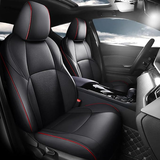CocheFamilia Custom Fit Corolla Car Seat Covers for Select Toyota Corolla 2023 2024 2025 Hybird SE & 2023 2024 Hybird Nightshade - Full Set,Leather(Black with red Trim)
