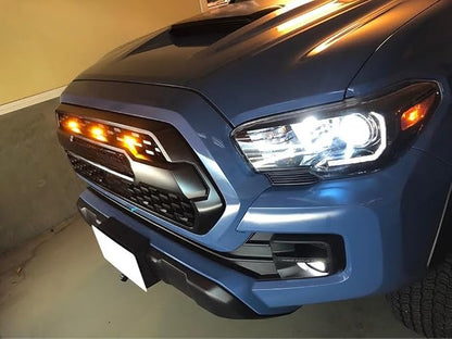 iJDMTOY 4pc Set Front Grille Lighting Kit Compatible with 2016-2023 Toyota Tacoma w/TRD Pro Grill ONLY, Includes (4) 4-SMD 2500K Amber LED Light Assy & Wiring Harness