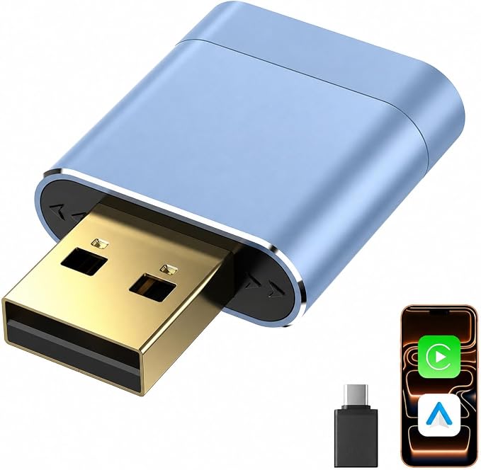 Mini Wireless CarPlay Adapter for Apple & Android Auto, Easy to Use Bluetooth Dongle with Fast Stable Connection, Converts Wired to Wireless Car Play Adapter, for Cars from 2016 with USB-A/C