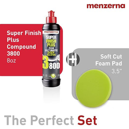 menzerna High Gloss Swirl Remover Kit I Car polishing Set with Menzerna Super Finish 3800 (8oz) and 3.5 Inch Polishing Pad I Brillant Gloss Kit for All Types of Vehicles