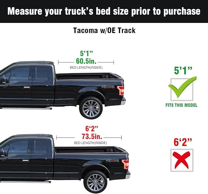 Tutel Low Profile Hard Shell Folding Truck Bed Tonneau Cover|Fits 2016-2023 Toyota Tacoma 5'1" Bed (60.5") - TTLTMLPT021