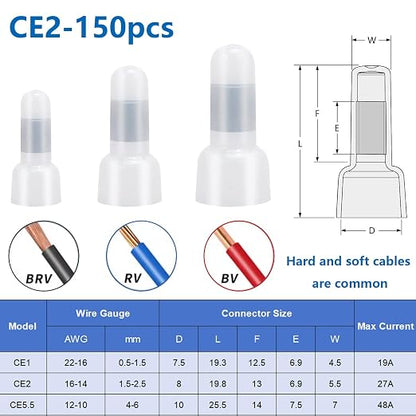 smseace 150 Pcs Nylon Closed End Crimp Terminal -Crimp Caps Wire Connectors for 16-14 AWG - Ideal for Automotive, Audio, and Electrical Applications
