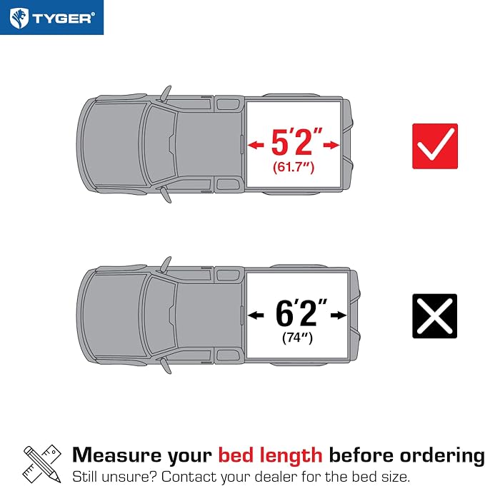 Tyger Auto T1 Soft Roll-up Truck Bed Tonneau Cover Compatible with 2019-2022 Chevy Colorado / GMC Canyon | 5'2" Bed | TG-BC1C9052 | Vinyl, Black