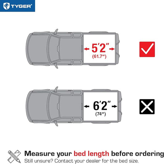Tyger Auto T1 Soft Roll-up Truck Bed Tonneau Cover Compatible with 2019-2022 Chevy Colorado / GMC Canyon | 5'2" Bed | TG-BC1C9052 | Vinyl, Black