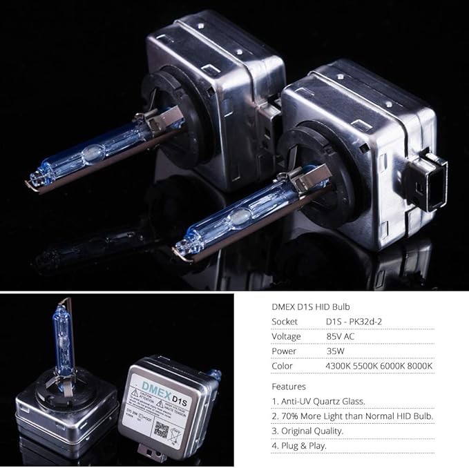 DMEX D1S HID Headlight Bulbs 8000K White Blue Xenon 35W 66144 66140 85140 85415 Replacement - Pack of 2 (Not fit Halogen Headlamp)