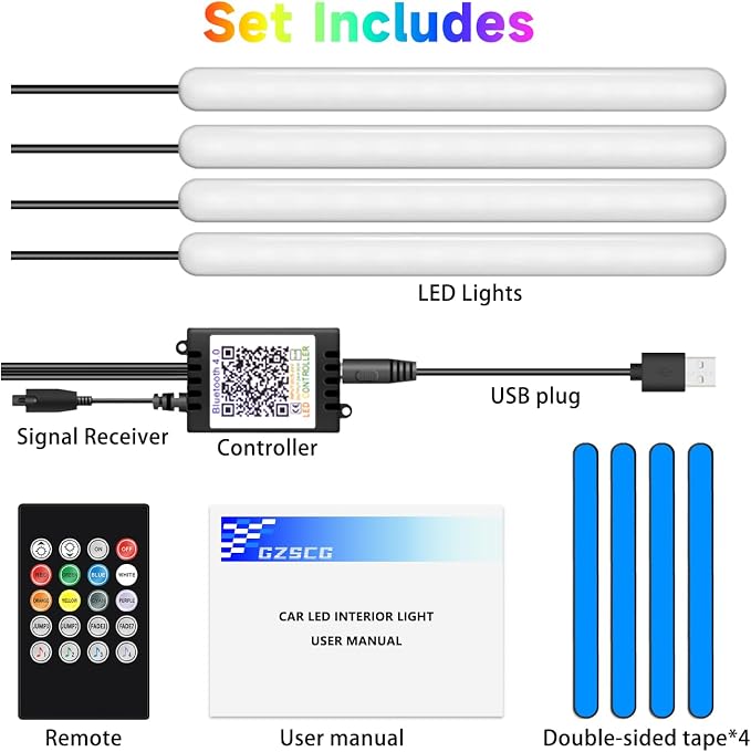 Car Led Light Interior 6 Inch 48LEDs Soft Lighting Frosted Under Dash Foot Well Light RGB, 29 Modes Static/Gradient/Strobe/Music, with Controller App Timer, USB 5V