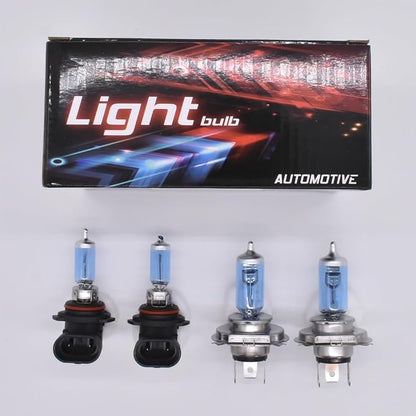 Upgraded Halogen Headlight Bulbs Compatible for Toyota Sequoia 2001 2002 2003 2004 2005 2006 2007, 9003/H4 High Low Beam + 9006 Fog Light, 6000K White, 300% Brightness, Plug n Play, Pack of 4