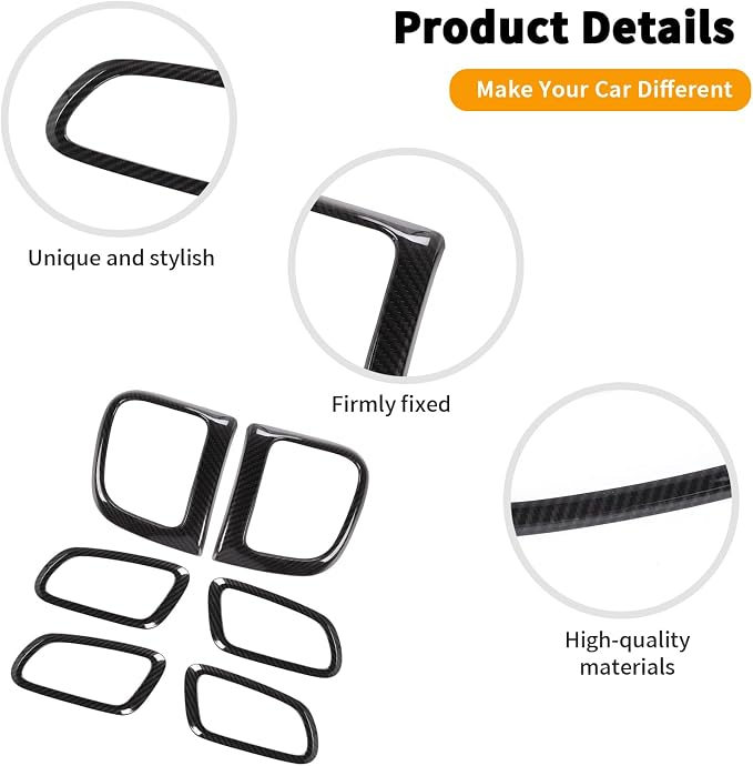 Hoolcar Center Control Air-Conditioning Outlet Vent Trim Cover & Inner Door Handle Bowl Trim Cover Fit for Jeep Grand Cherokee 2011-2020, Carbon Fiber