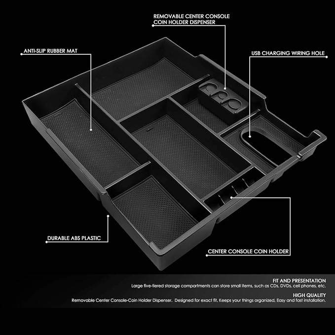DNA MOTORING ZTL-Y-0019 Center Console Armrest Organizer Tray Compatible with 14-19 Tundra, Black