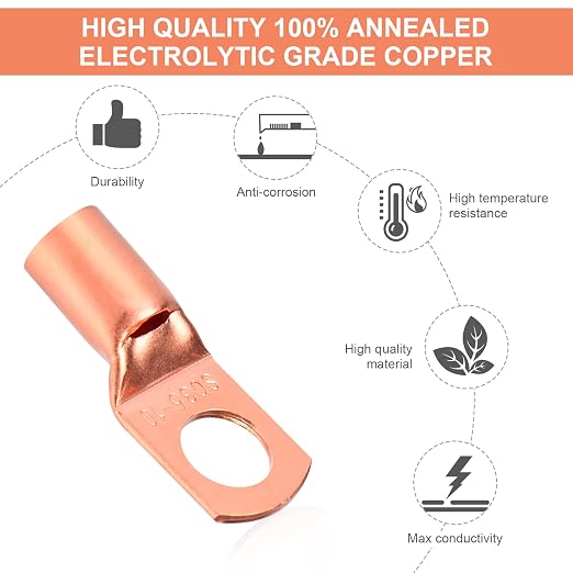 Copper Wire Lugs,Terminal Connectors,Used on AWG12 10 8 6 4 2 Cable,Heat Shrink Set,Bare Copper Eyelets,Ring Terminals Connectors,85Pcs Battery Cable Lugs Ends and 110Pcs Heat Shrink Tubing (195PCS)