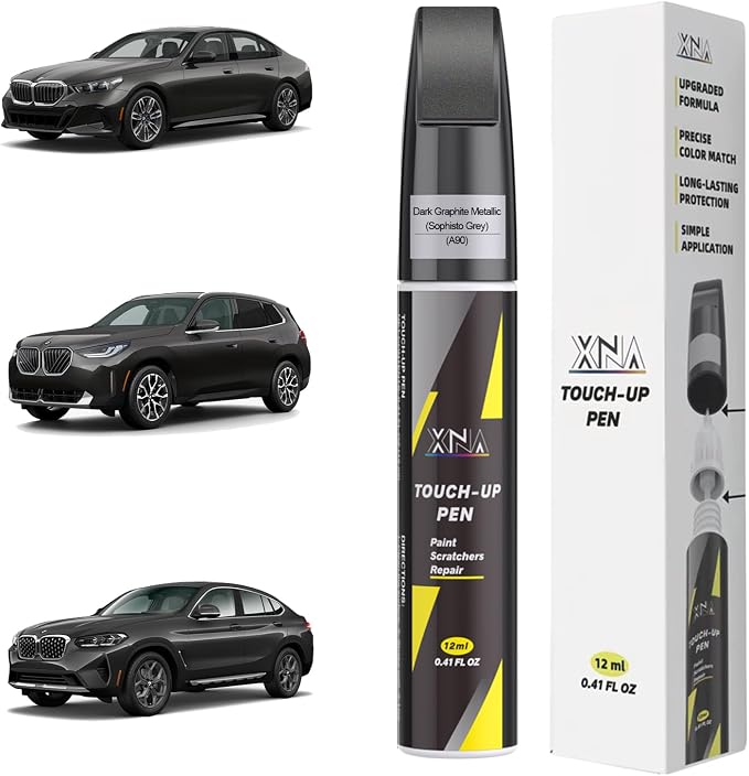 XNA Dark Graphite Metallic/Sophisto Grey(A90) for BMW Touch Up Paint, Car Scratch Remover for Nicks and Chips Repair, 2-In-1 Quick & Easy Fix Car Scratch Repair Kit with Exact Color-Matched