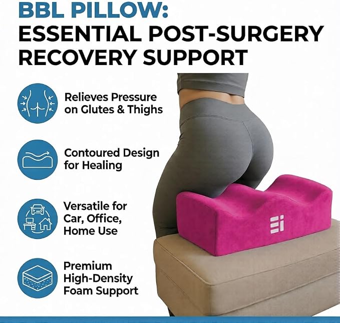 BBL Pillow After Surgery for Sitting - Brazilian Butt Lift Recovery Must Haves, Butt Pillow for Sitting After Surgery, Pain & Pressure Relief for Home, Office, Driving, BBL Supplies & Accessories Pink