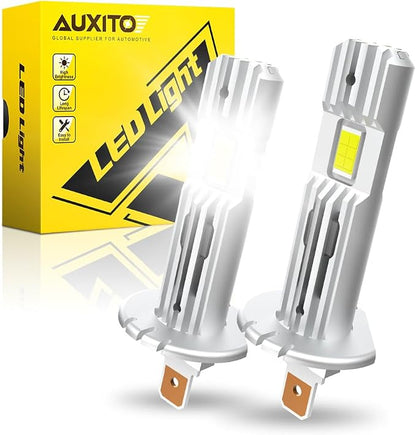 AUXITO H1 LED Bulb, 600% Brighter, 1:1 Mini Size No Adapter Needed, 5 Min Quick Install, No Flicker, 99% Compatibility, Pack of 2