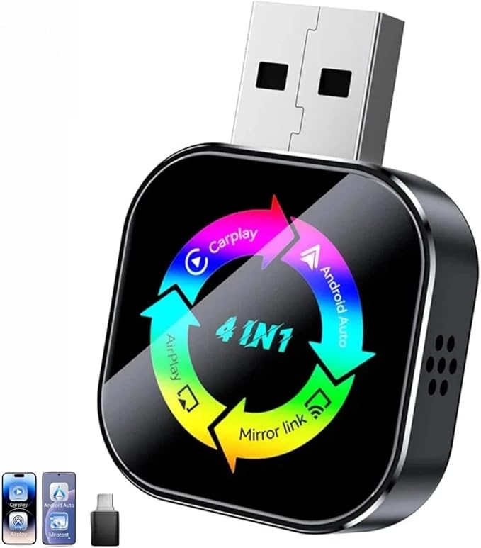 2026 Upgraded 4-in-1 Wireless CarPlay Adapter, Convert Wired to Wireless CarPlay & Android Auto, Support AirPlay & Screen Mirroring, Zero Latency Plug & Play, USB/Type-C for iPhone iOS & Android