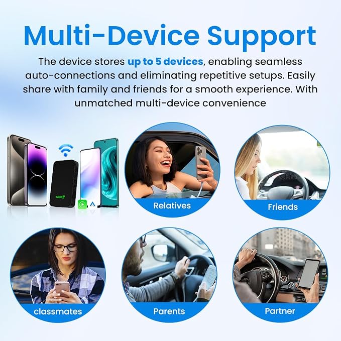 Carlinkit 5.0 2air Wireless car Adapter,CarPlay Dongle for Wired CarPlay and Wired Android Auto Car,for iPhone 6+ and Android 11+,Easy Setup via Plug-in USB Connection,Supports Online Upgrde