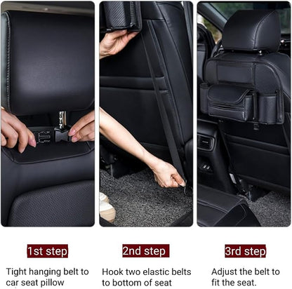 Generic Car Back Seat Organizer Hanging Car Storage Bag Automotive Seat Back Organizers Leather Car Storage Pocket with Tissue Holder