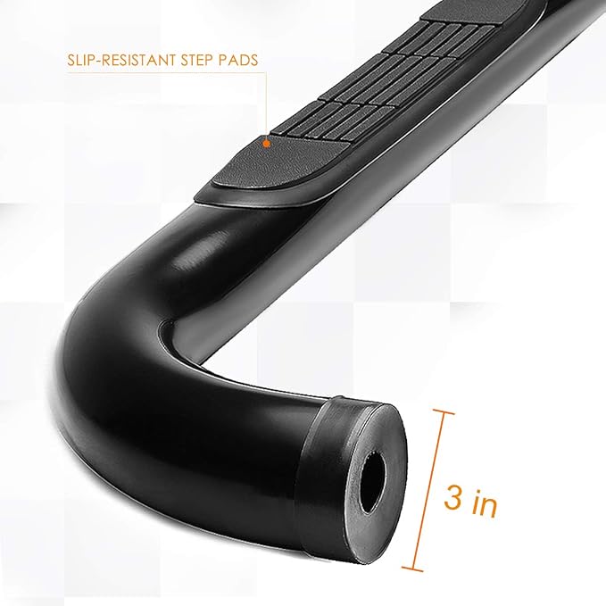 3" Running Boards Steps Bars Compatible with 1999-2019 Chevy Silverado GMC Sierra 1500 2500HD 3500HD, 2019 Chevy Silverado 1500 LD, Black Steel Round Nerf Bars, Extended Cab