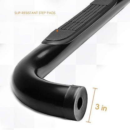 3" Running Boards Steps Bars Compatible with 1999-2019 Chevy Silverado GMC Sierra 1500 2500HD 3500HD, 2019 Chevy Silverado 1500 LD, Black Steel Round Nerf Bars, Extended Cab