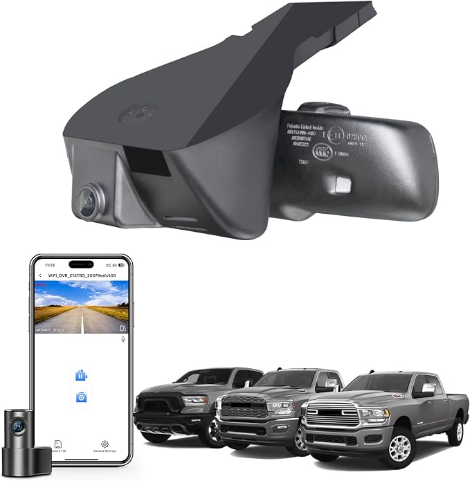 Mangoal Front 4K & Rear 1080P Dash Cam Custom Fit for Dodge RAM 1500/2500/3500 2019 2020 2021 2022 2023 2024 (Model D), Rebel Big Horn Laramie, UHD 2160P Video, OEM Look App & WiFi, GPS, 128GB Card