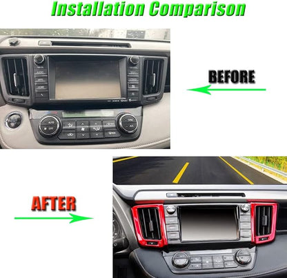 BOYUER for Toyota RAV4 2013 2014 2015 2016 2017 2018 2PCS ABS Dashboard Central Console Air Conditioning A/C Vent Panel Frame Interior Decoration Trim Accessories(Red) Enhance Fashion Sense