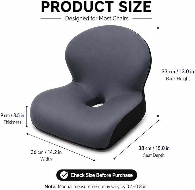 Memory Foam Office Chair Cushion with Back Support, Ergonomic Seat Cushion for Office Chair and Car Seat, Pressure Relief for Long Sitting (Dark Grey)