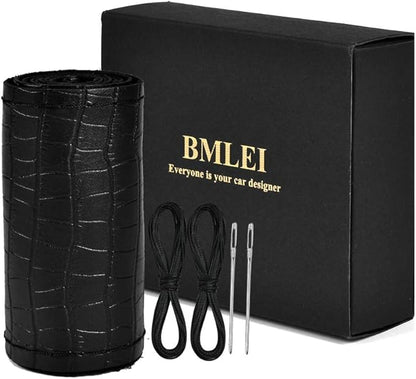 BMLEI Universal Auto Steering Wheel Cover with Top Genuine Leather and Anti-Slip Design, Soft Padding, Heavy Duty