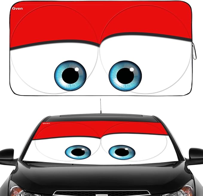 Gven Windshield Sun Shade Universal Fit for Car Window Sunshades Cover Automotive Interior Sun Protector Accessories for Compact& Midsize Sedan,Com& Subcompact SUV,Small Pickup,Wagon(Red, S)