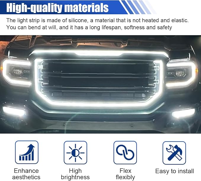 71 Inch Exterior Car LED Hood Light Strip, Flexible Waterproof Dynamic Scan Start Up Hoodbeam Lights, Universal 12V Bright Daytime Running Light Strip for Cars, SUVs, Trucks (White)